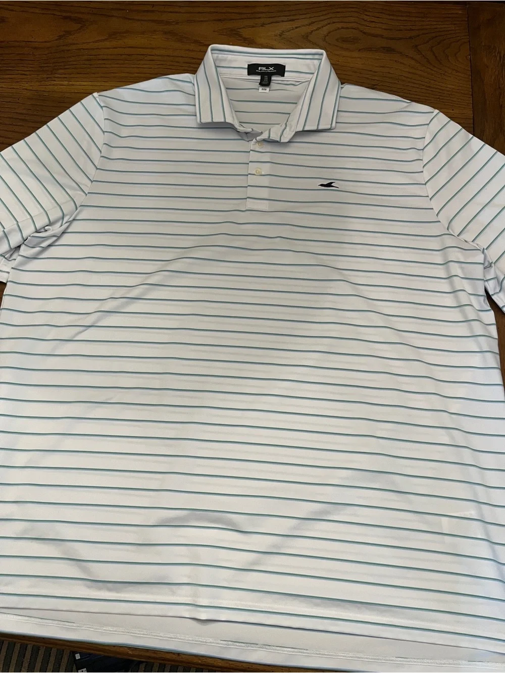 Ralph Lauren RLX White Polo with Light Blue and Green Stripes, size XXL